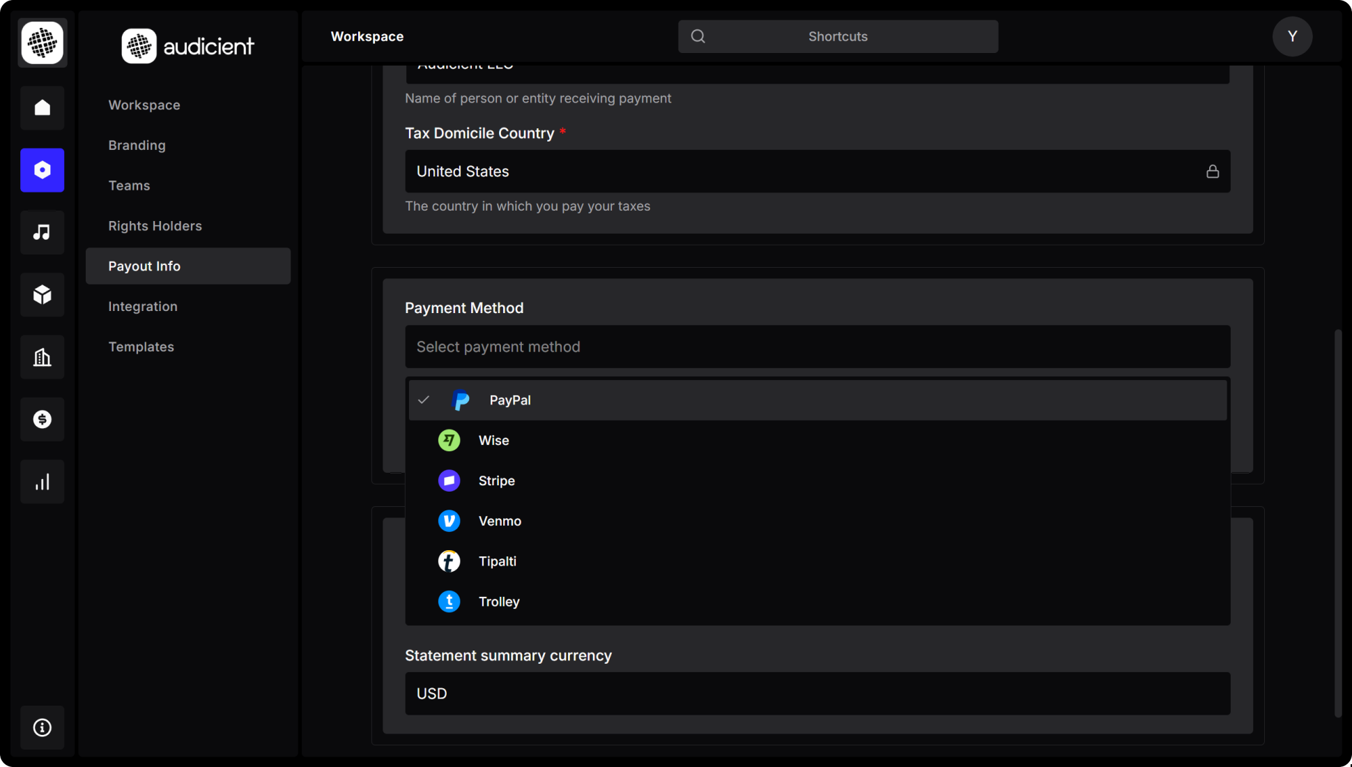Global payout management dashboard for multi-currency royalty payments and payment processing