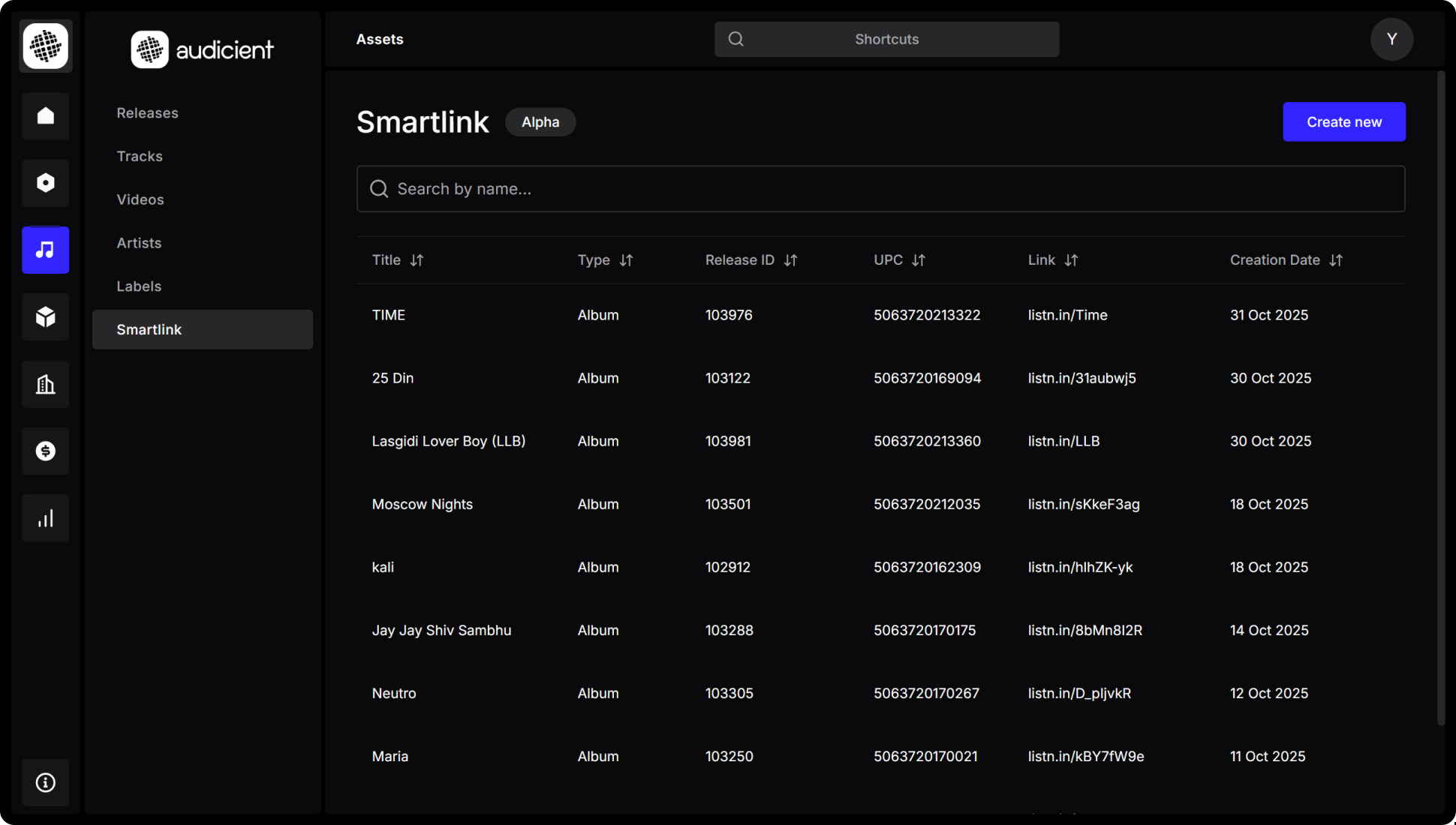 Branded smartlink landing page with multiple streaming platform options for music distribution