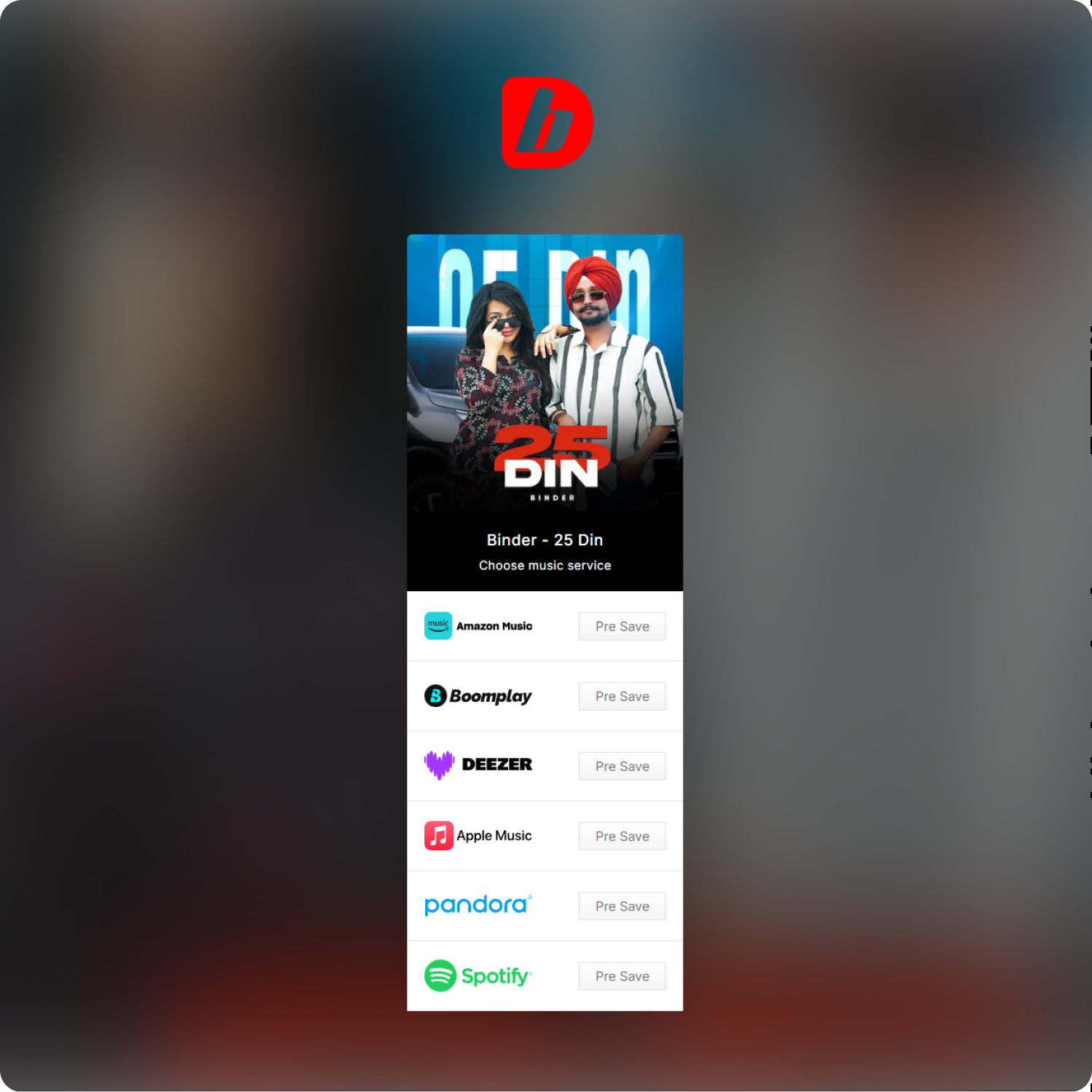 Pre-save smartlink interface for upcoming music releases on Spotify and Apple Music