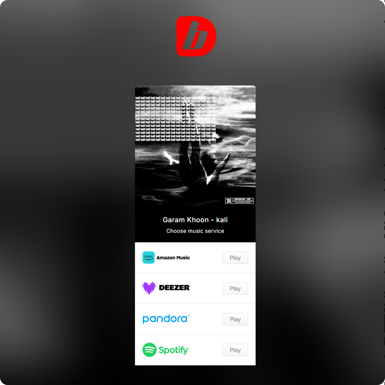 Branded smartlink landing page design with album artwork and streaming platform buttons